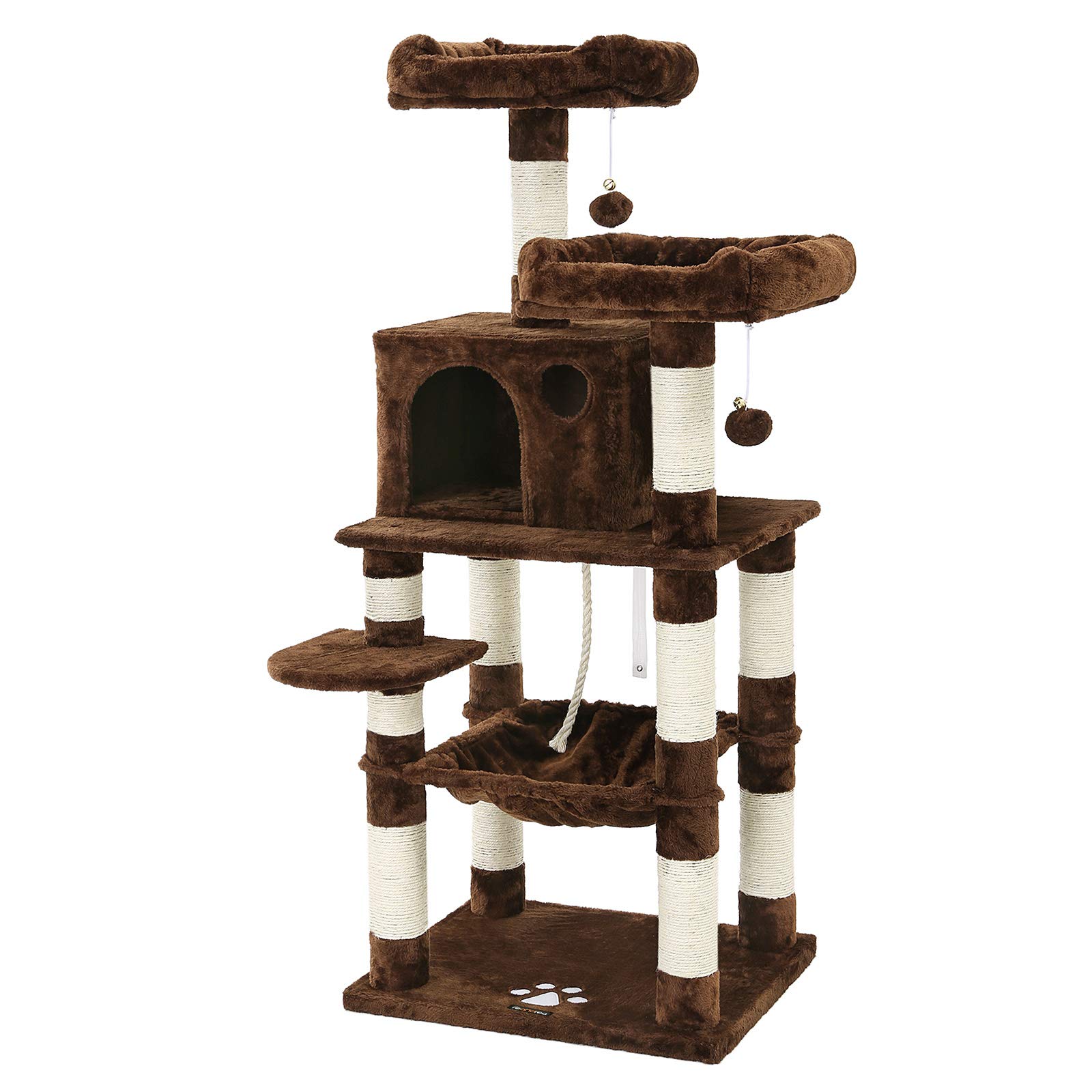 SONGMICS 58" Multi-Level Cat Tree with Sisal-Covered Scratching Posts, Plush Perches, Hammock and Condo, Cat Tower Furniture - for Kittens, Cats and Pets UPCT15Z