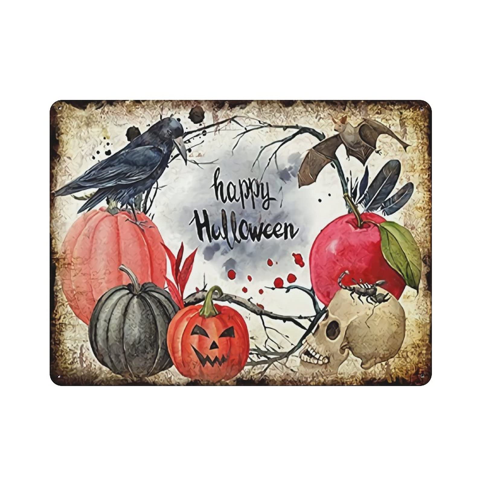 Metal Tin Sign Halloween Tin Sign Pumpkin Trick or Treak Happy Halloween Vintage Tin Poster Metal Sign Wall Decoration Country Kitchen Home Garage Decor 12"x16"