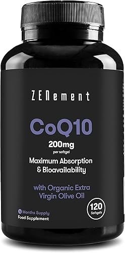 Zenement Coenzima Q10, 200 mg 120 cápsulas blandas, con aceite de oliva virgen extra español CoQ10 100% natural, sin OMG, sin gluten