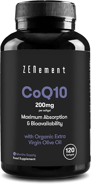 Zenement | Koenzym Q10, 200 mg | 120 Kapsułek żelowych, z hiszpańską oliwą z oliwek Extra Virgin | 100% naturalny koenzym Q10, bez GMO, bez glutenu