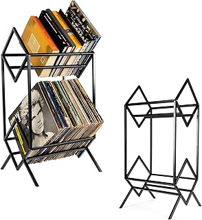 ybaymy 2-tier Vinyl Record Storage Holder, 160-200 LP Storage Rack Multifunction Metal Iron Display Stand, Simple Quick Assembly for Storage Book,Album, Magazine,Office Files Organizer Shelf