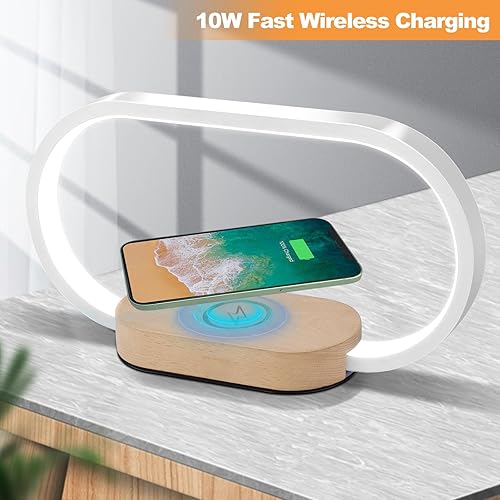 Miniatura 7 de Donewin Lámpara de noche con puerto USB, cargador inalámbrico rápido de 10 W, lámparas de mesa táctiles para mesita de noche, dormitorio, decoración