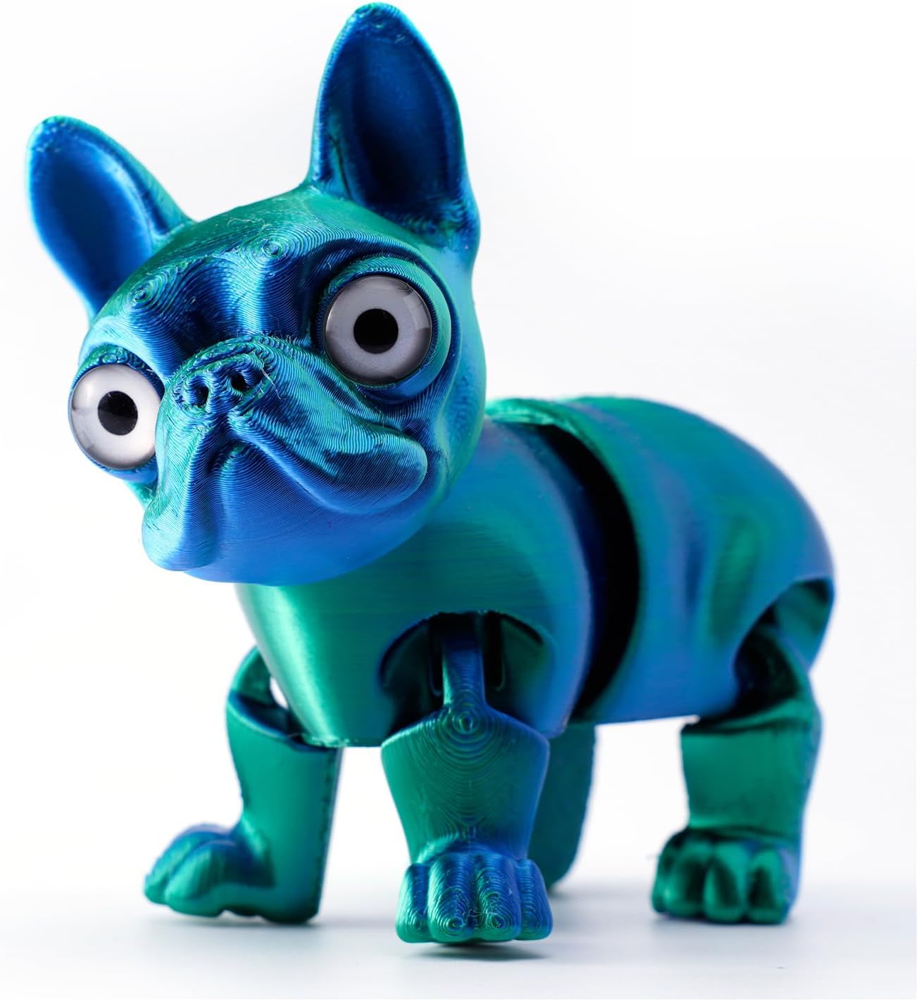 QINGMIAO 3D Printed Dog, Articulated French Bulldog Toys for Adult, 3D Print Animals Fidget Toys Decor for Stress Relief, 3D Printing Cute Desktop Pet (Blue Green)