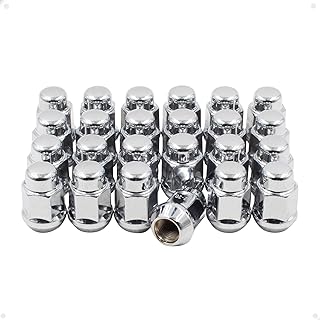Wheel Accessories Parts Set of 24 Chrome 7/16 Lug Nuts Closed End Bulge Acorn Lug Nut Style 1.38" Long Cone Seat 19mm (3/4") Hex Wheel Lug Nut (7/16" UNF, Chrome)