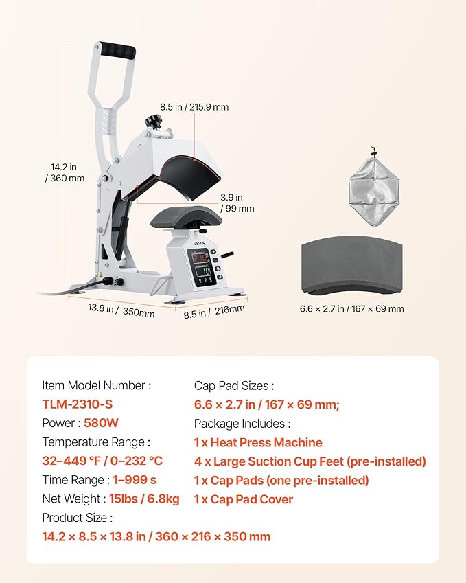 Termofijadora para Gorras VEVOR, Placa 8.5 x 4 pulgadas, con Estirador miniatura 3