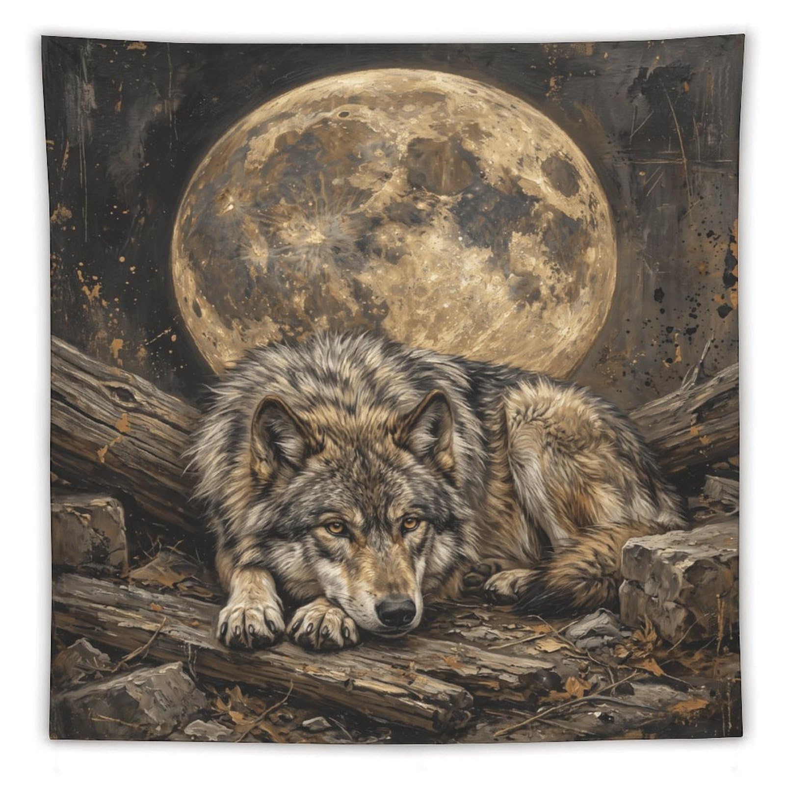 H3B8U2Y5 Wolf Moon Woodland Wall Tapestry, Realistic Illustration, Entryway