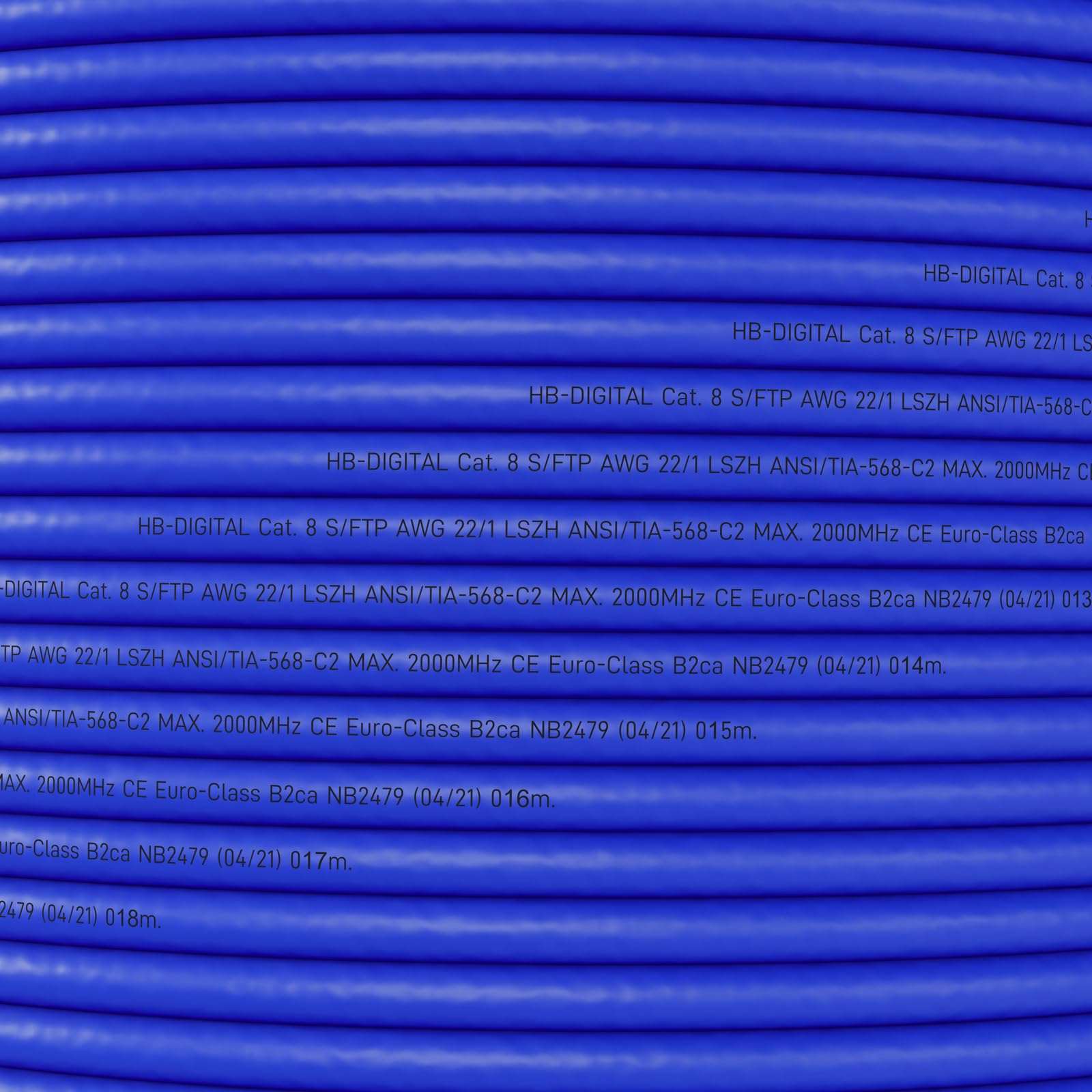 HB-DIGITAL Cat 8.1 - Cavo di rete da 250m, cavo di installazione, cavo dati Ethernet LAN, Cat.8, fino a 40 Gbps, rame, S/FTP 2000 MHz, PIMF, LSZH, senza alogeni, conforme a RoHS AWG 22/1, blu