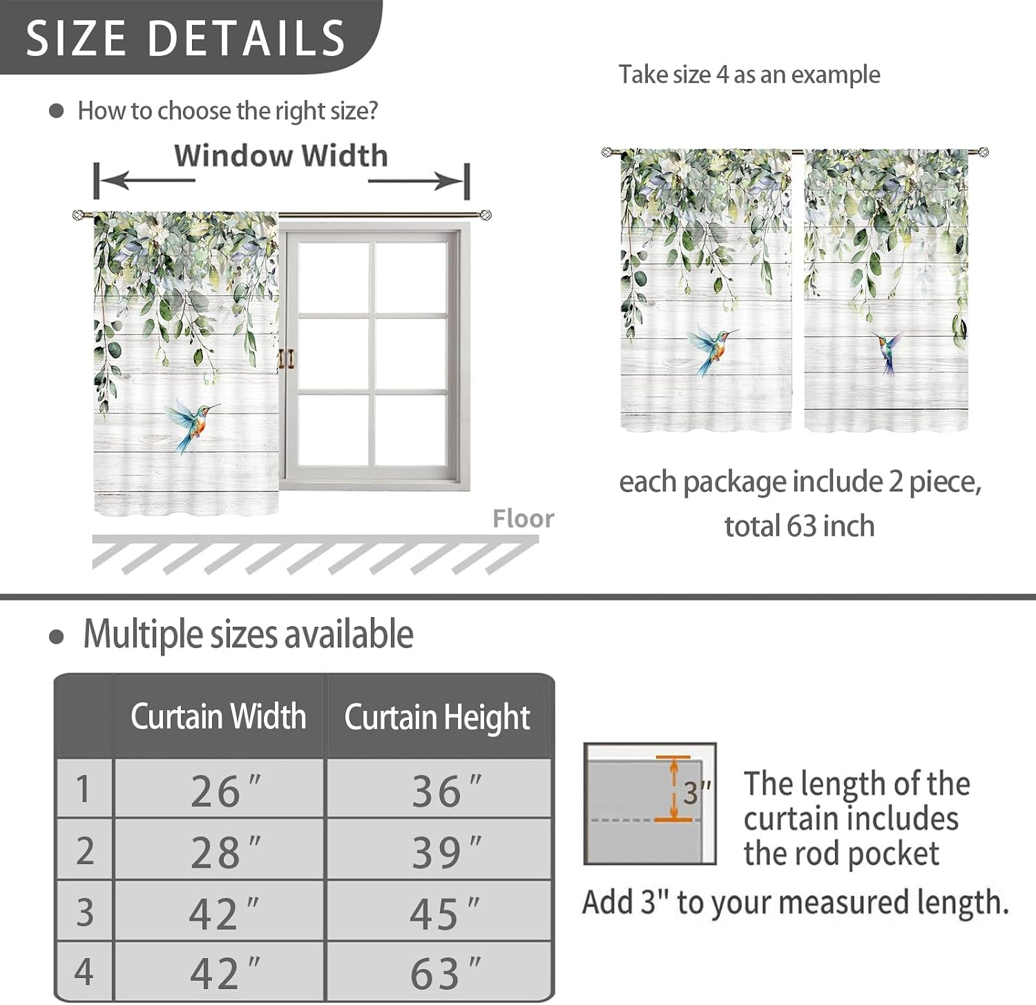 Farmhouse Eucalyptus Botanical Leaves Floral Kitchen Window Curtains Over Sink Boho Sage Green Leaf Short Cafe Window Curtains Plant Bathroom Window Drapes Treatment Tier Drapes 28x39 Inch