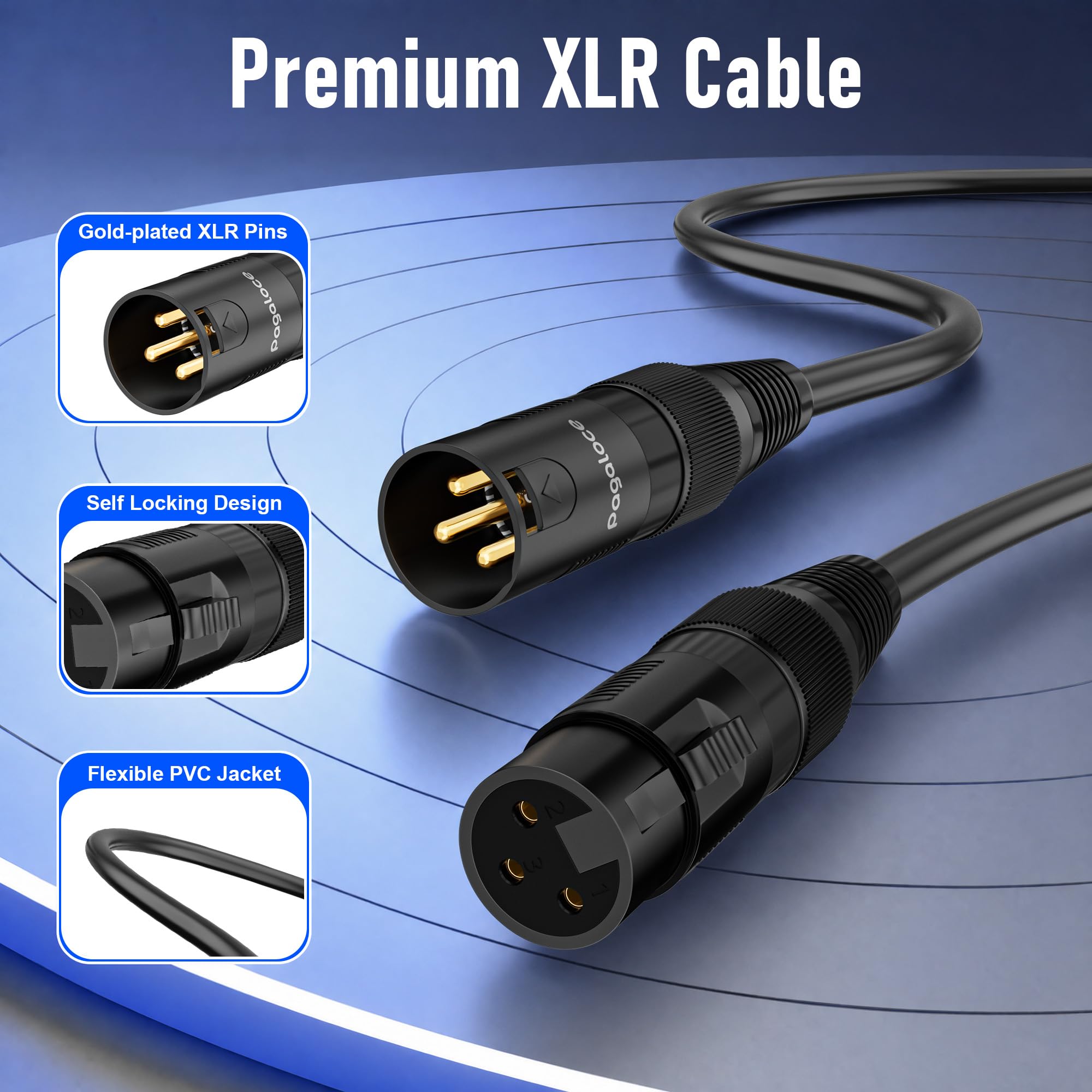 Paquete de 6 cables XLR de 5 pies, 3 pines macho a hembra, pines chapados en oro, para grabación de estudio, escenario en vivo, cine en casa, podcast