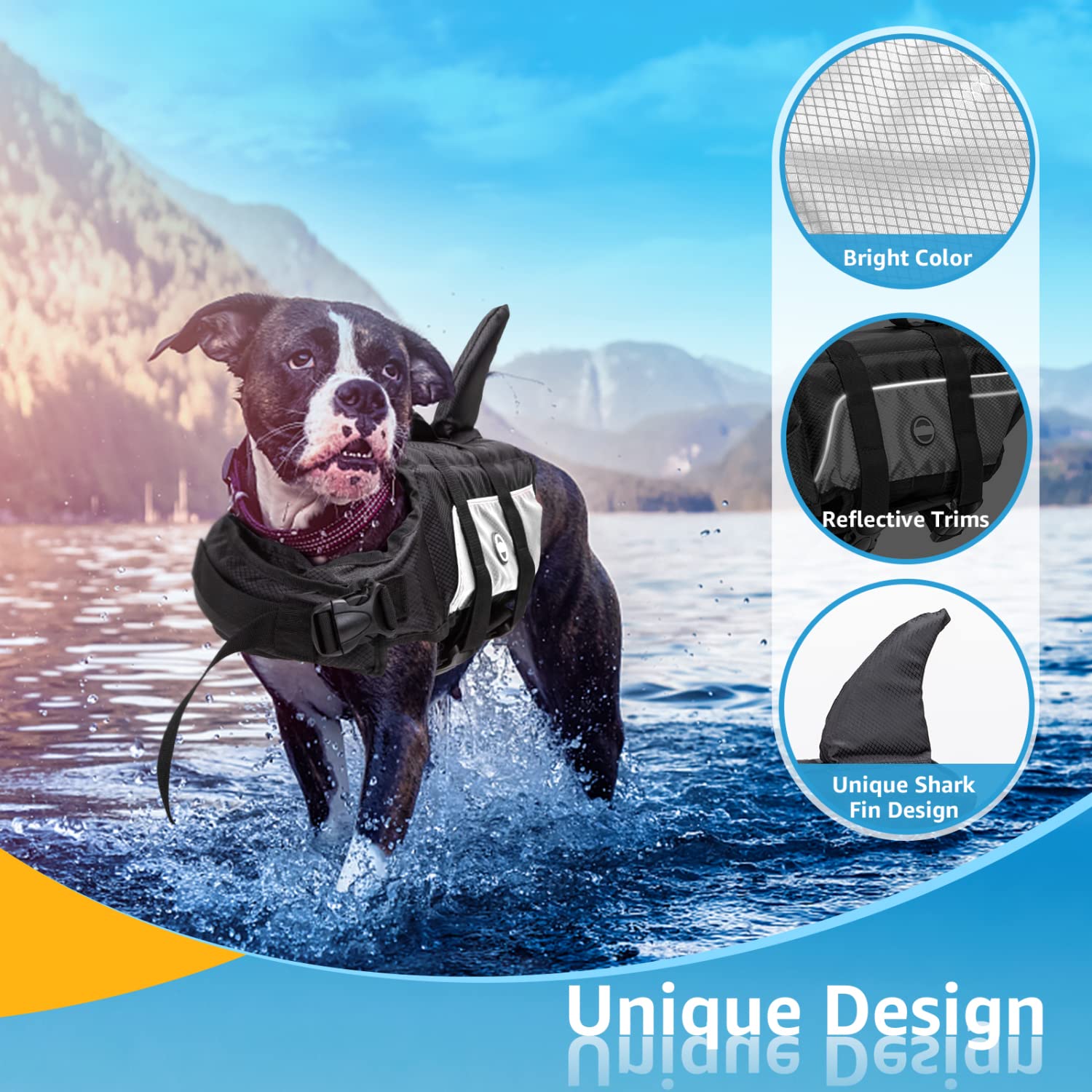 Nobleza - Chaleco Salvavidas para Perros con Aleta De TiburóN, Flotador Perro con Tiras Reflectantes, Chaleco de Natación para Perro con Asa y Alta Flotabilidad para Nadar, Surf, Navegar, Gris(L)