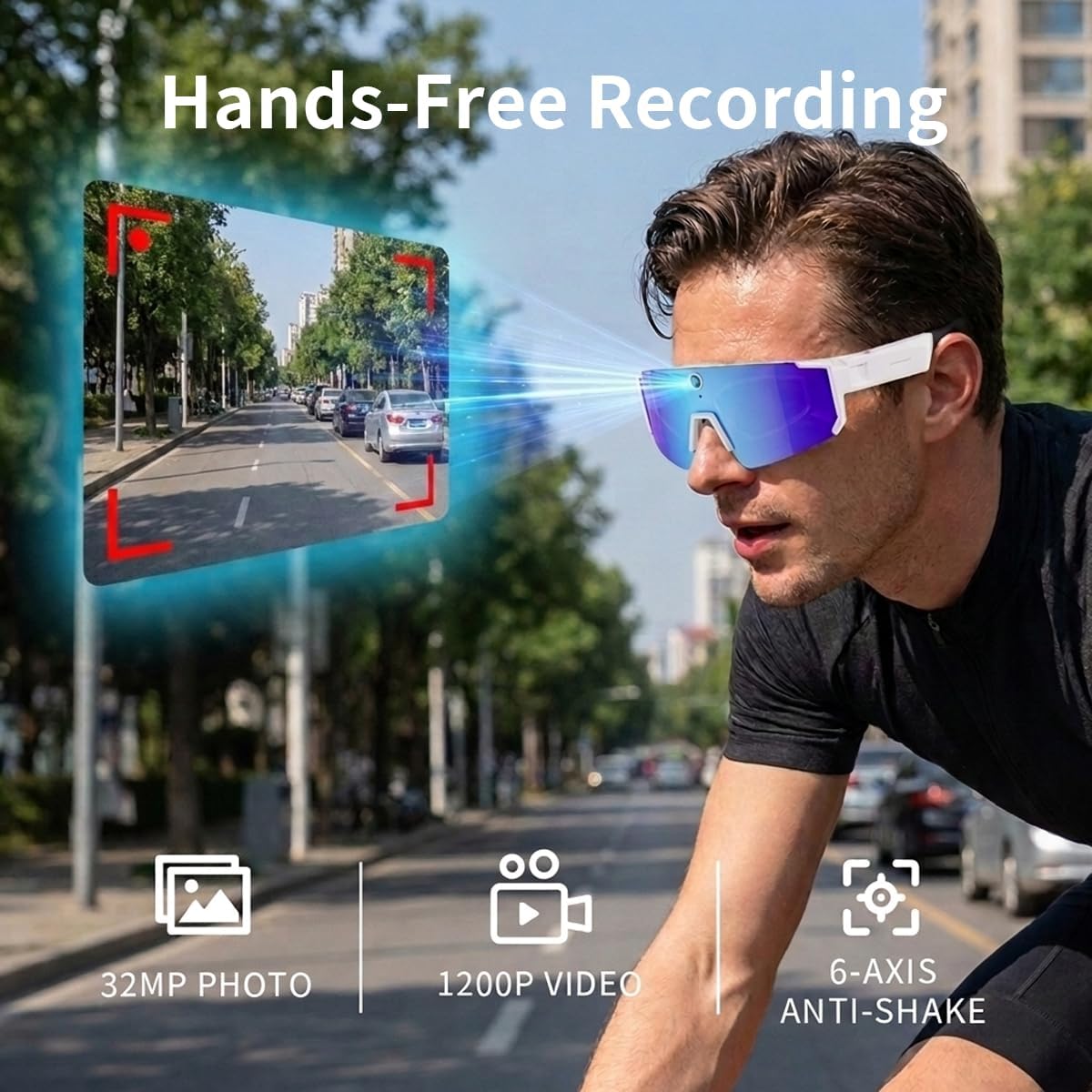 AI Smart Glasses with Camera 4K, Video Recording Glasses with Camera, Polarized Sports Sunglasses with EIS Stabilization, Dual Mic Noise Canceling, IP66, ChatGPT Enabled (Black)