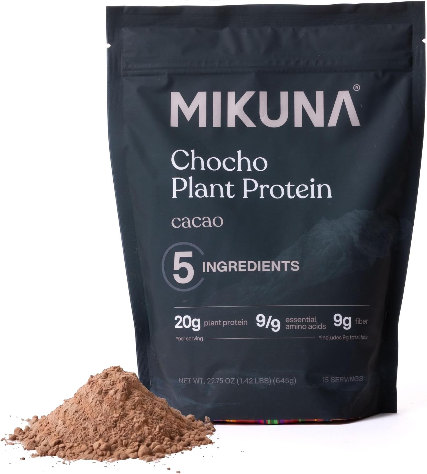 Mikuna Chocho Plant Protein Powder, Cacao - 20g Protein, 8g Fiber - Third-Party Tested, Vegan, Keto, Lectin Free - 15 Servings