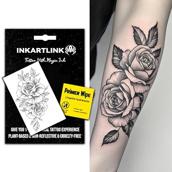 INKARTLINK Semi Permanent Tattoo, Temporary Tattoo, Beautiful and Realistic Design, Fun Tattoo Experience, Cruelty-free, Non-reflective, Waterproof Flower 12