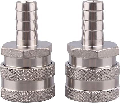 DERNORD 2 Pack Barb Female Stainless Steel Quick Disconnect - Home Brewing Connector 1/2Barb
