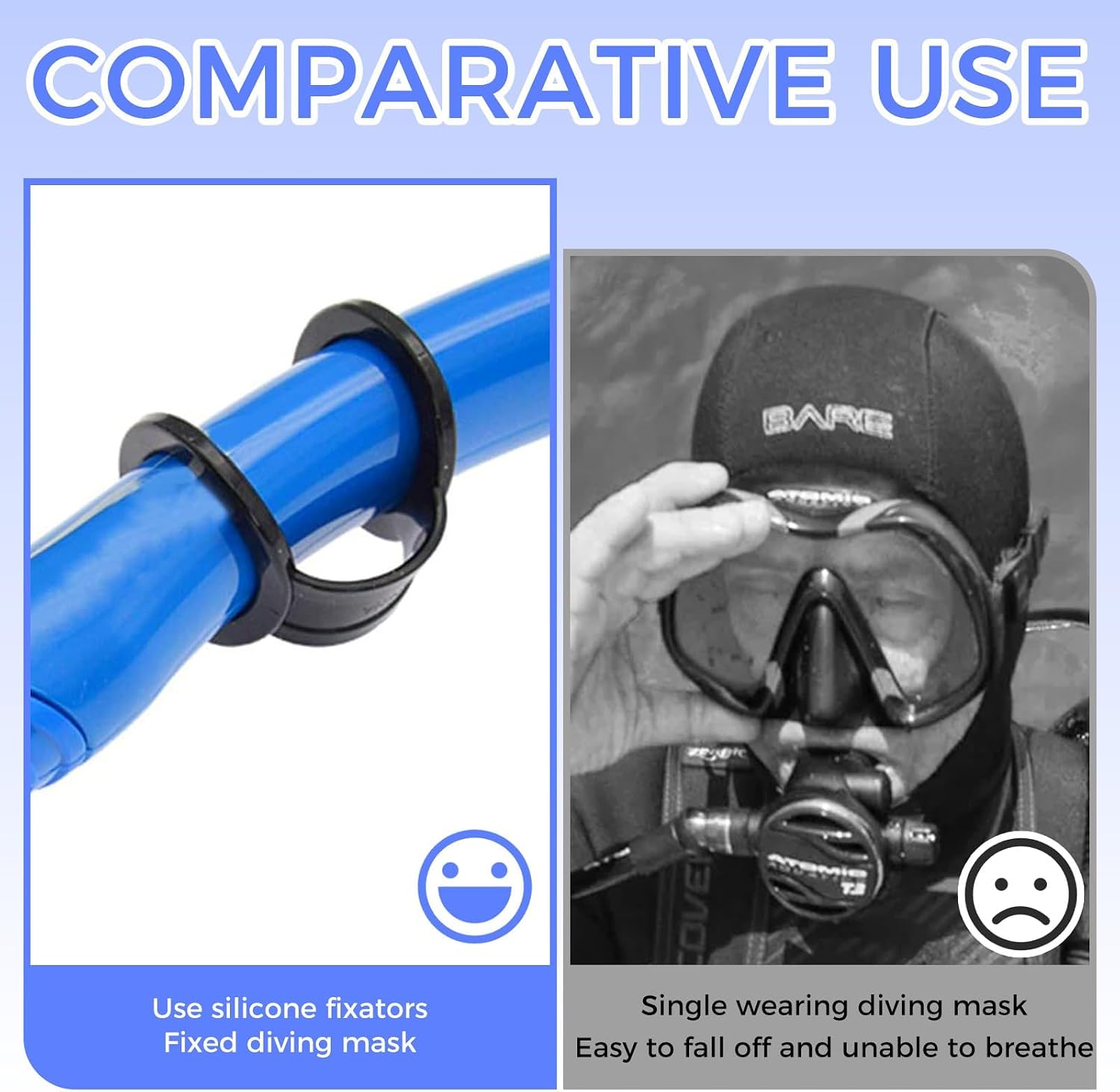 3 Pieces Strap Keepers Diving Dive Snorkeling, Silicone Mask Strap Keeper Snorkel Clips Retainer Attachment Gear Spare Part Accessories