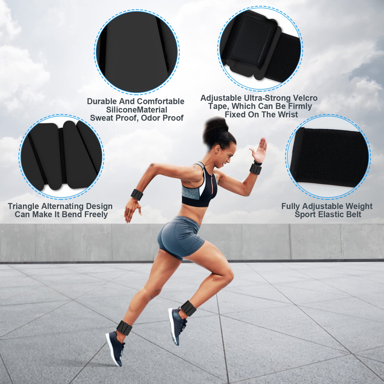 Wrist Weights Set of 2, Adjustable Silicone Workout Weights for Women and Men, Wearable Ankle/Wrist Weights Suitable for Yoga, Dance, Pilates, Pool Exercises and Jogging, 2lb - Image 3