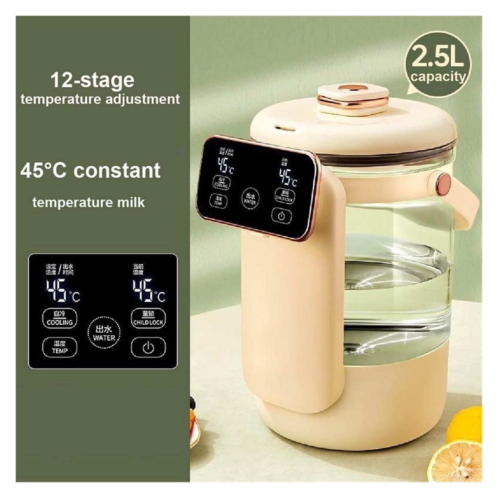 Distributeur d'eau filtrée chaude et froide instantanée, 1350W distributeur d'eau chaude instantanée grand écran maison bureau bureau bouilloire électrique Thermostat pompe à eau chauffage rapide 2.5L