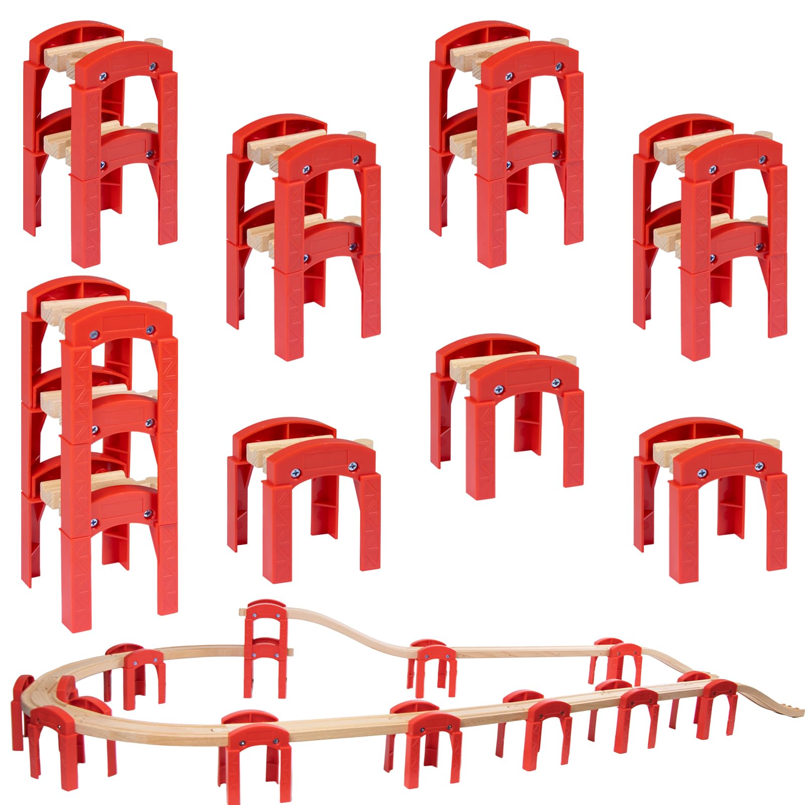 Accesorios para Tren de Madera, 14 Piezas, Compatibles con Todos los Sistemas de Rieles de Madera, Aptos para Niños de 3 Años