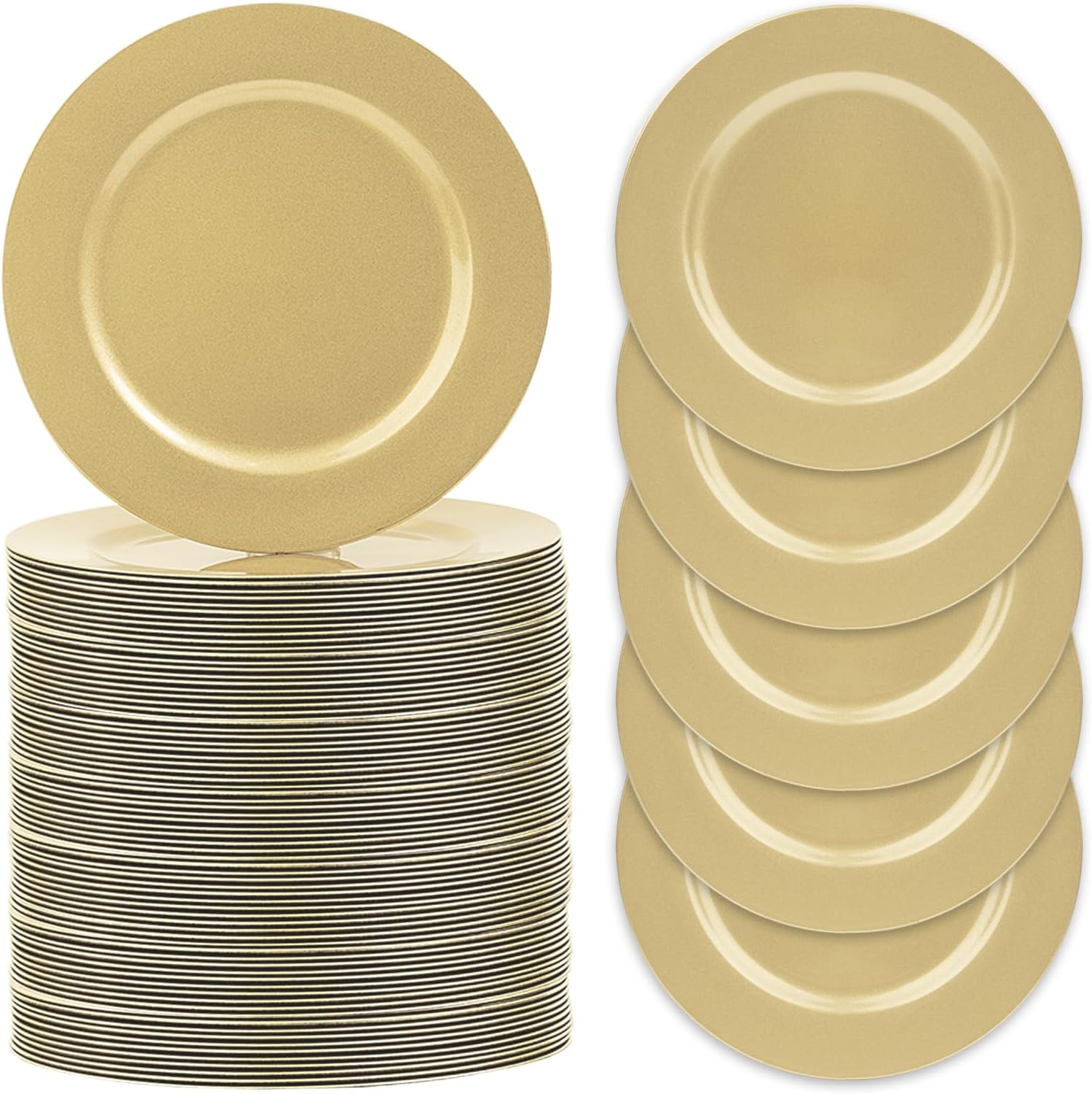 MAONAME 100 PCS Gold Charger Plates Bulk, 13" Plate Chargers for Dinner Plate, Plastic Round Chargers, Table Chargers for Table Setting, Wedding