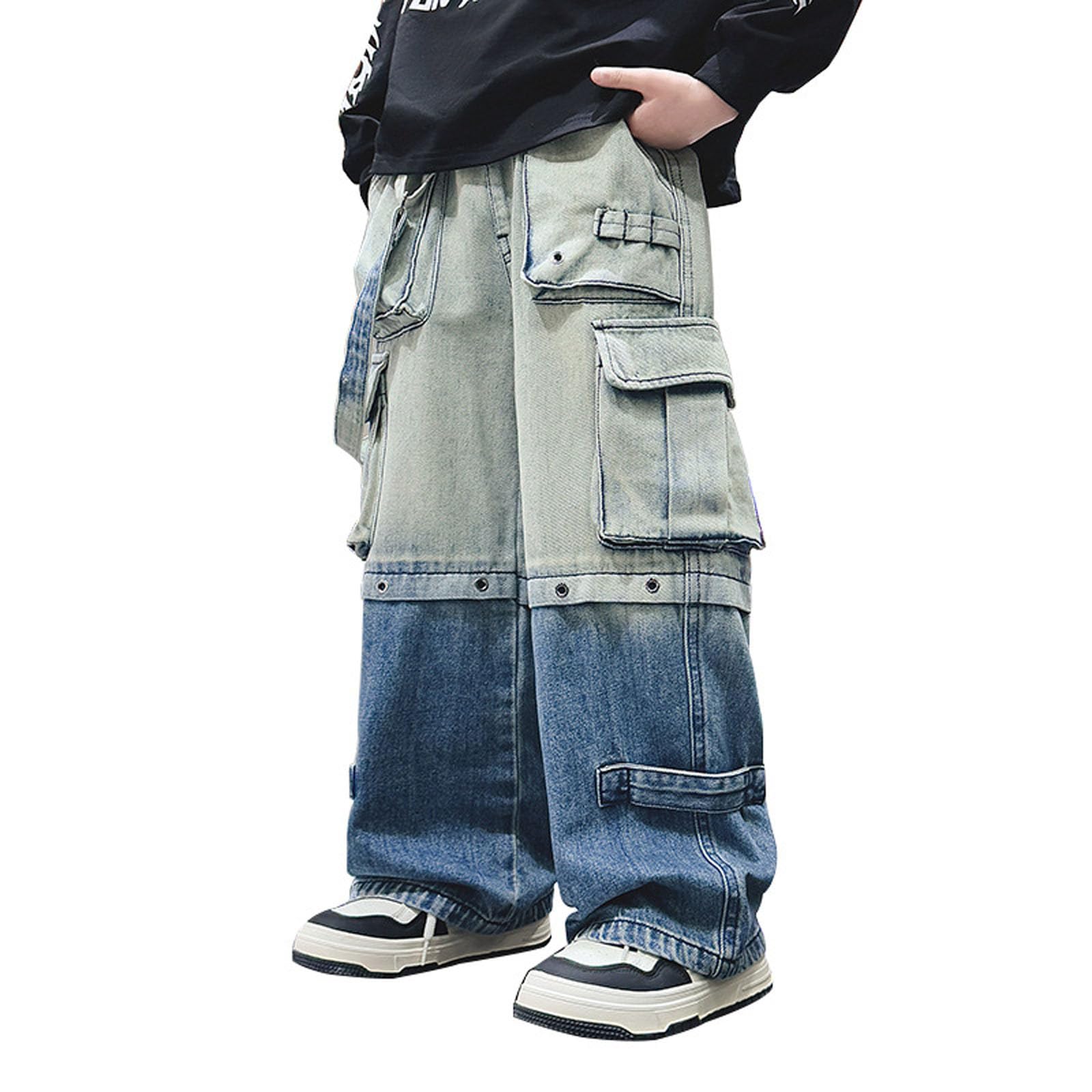 Genérico Vaqueros Niño 4-16 Años Baggy Pantalon Vaquero Adolescentes Chico Cintura Elástica Rectos Cómodos Hippies Streetwear Jeans Pantalones Vaqueros Cargo Denim Loose Primavera 2026