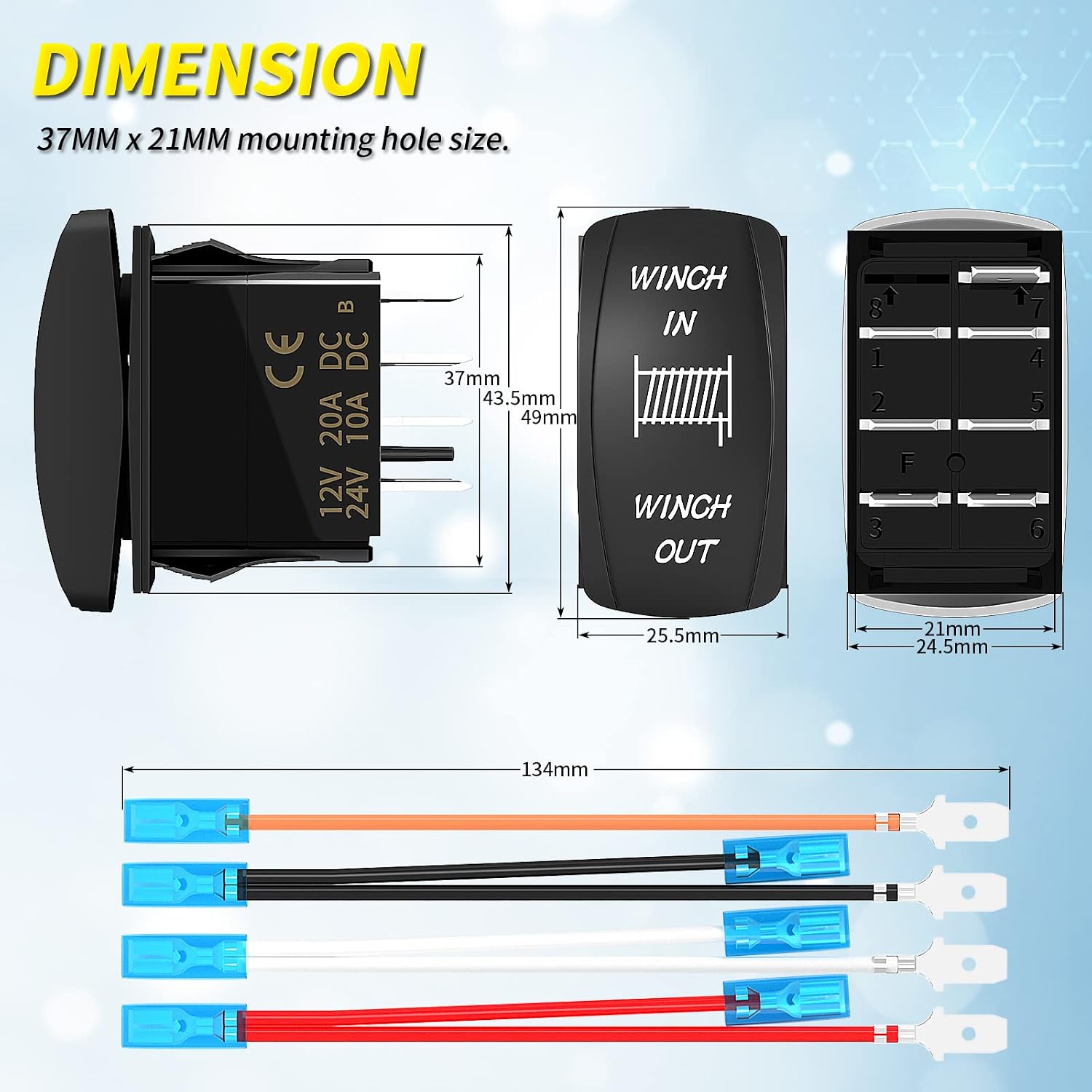 Winch Switch Winch in Winch Out Momentary (ON)-Off-(ON) 7 Pin Winch Rocker Switch Toggle 3 Way 20A 12V 10A 24V DC Waterproof Blue for ATV UTV Automotive Marine Boat