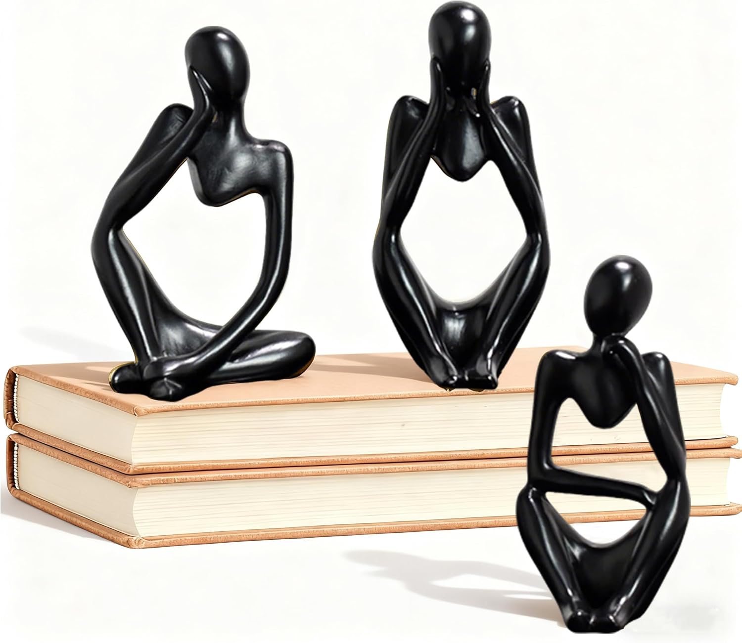 3pcs Thinker Statue Abstract Art Thinker Figurines Black Home Decor for Living R…