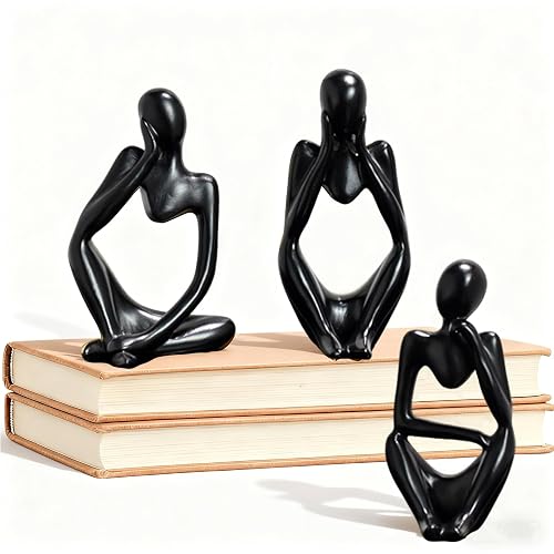 3pcs Thinker Statue Abstract Art Thinker Figurines Black Home Decor