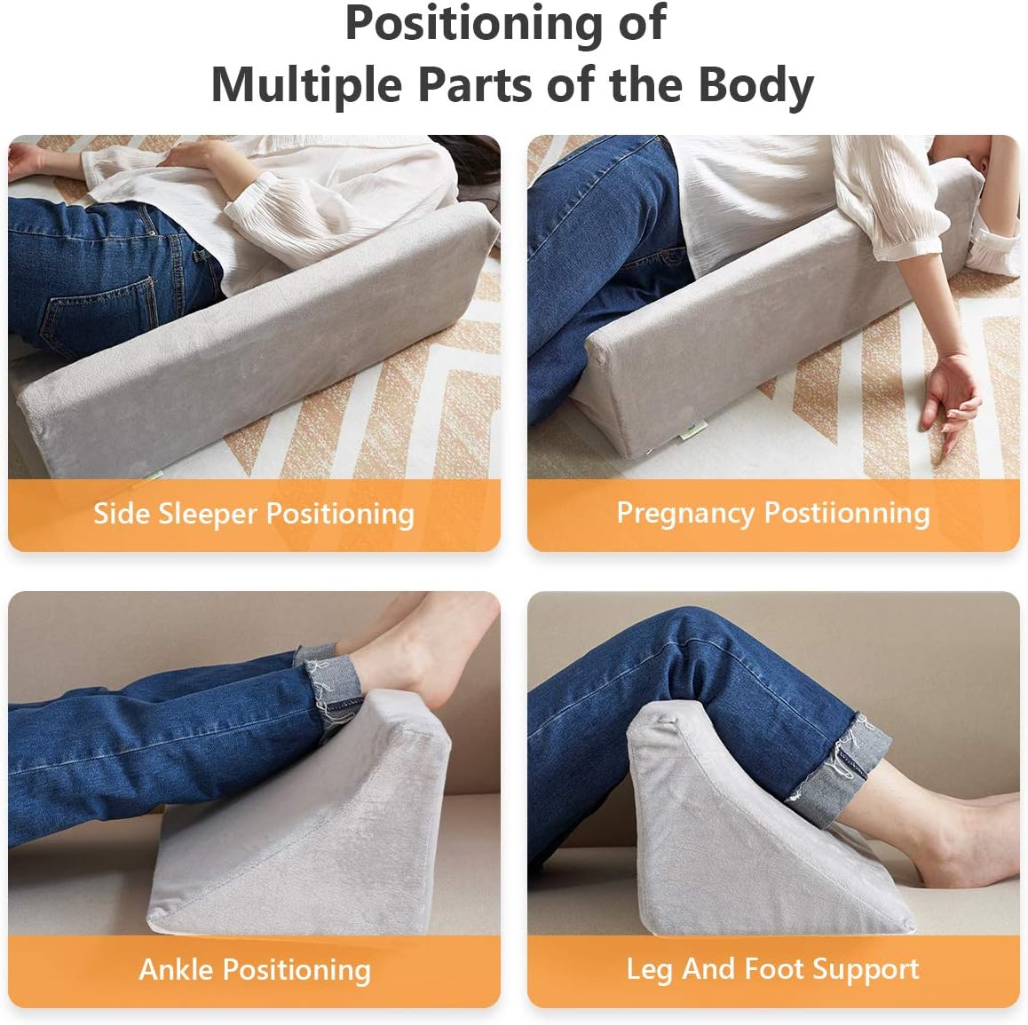 OasisSpace Bed Wedge Pillow for Sleeping, Back Positioning Elevation Pillow with Removal Cover, Bedroom Elevated Body Alignment Ankle Support Pillow Leg Bolster for Side Sleeper, Back Pain, Bed Sores