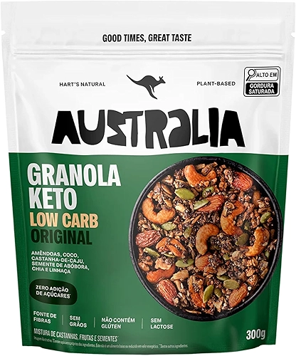 Hart's Natural Granola Australia Keto Low Carb | Granola Sem Açucar, Sem Lactose, Sem Glúten, Vegano | 100% Natural | Alto em Fibras | Snack Saudável | 300g