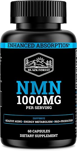Black Forest Suplementos NMN 1000mg (mononucleótido de nicotinamida) 99% puro, forma estabilizada, BioPerine para una biodisponibilidad mejorada (60
