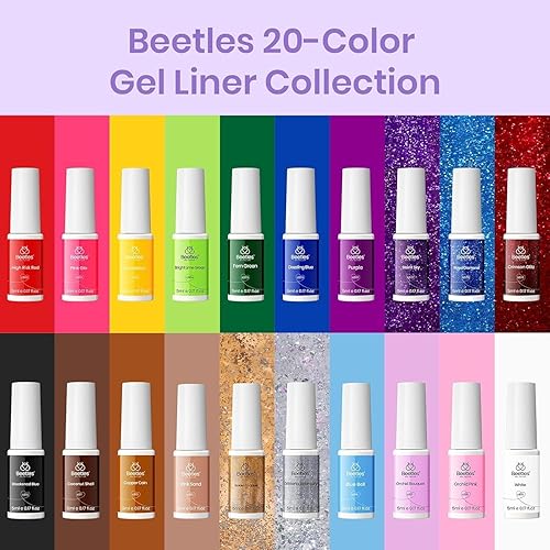 Miniatura 7 de Beetles - Juego de esmaltes de uñas de gel con punta francesa, 20 colores, esmalte de uñas de gel con purpurina marrón, rosa, azul, blanco, rojo,