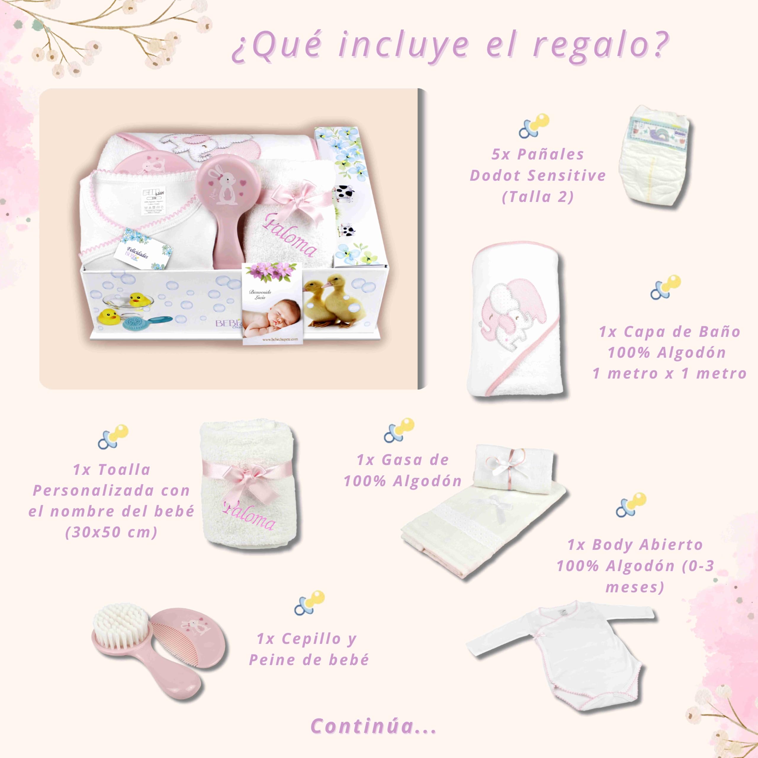 BEBÉCHUPETE Canastilla bebe Personalizada(Talla 0-3 meses)- Cestas bebe - Regalos bebes recien nacidos originales - Regalo bebe recien nacido niña -Recien nacido niño- Cosas para bebes (Rosa)