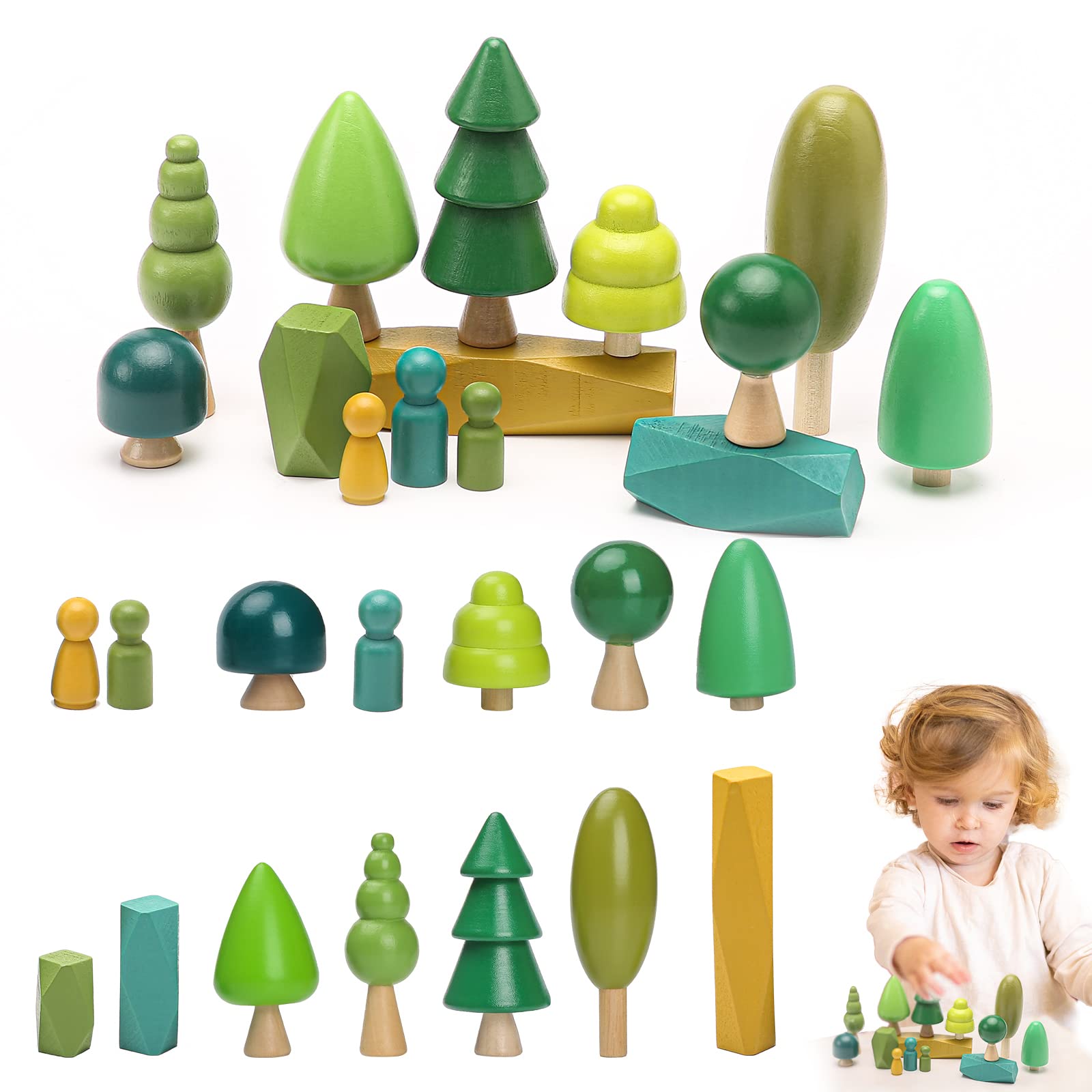 Wooden Tree Toy Set 14PCS Wood Balance Stacking Toys Elegant Ornaments for Home Decrocation Wooden Trees Mini Trees for Home Decor Accessories for 36 Months+