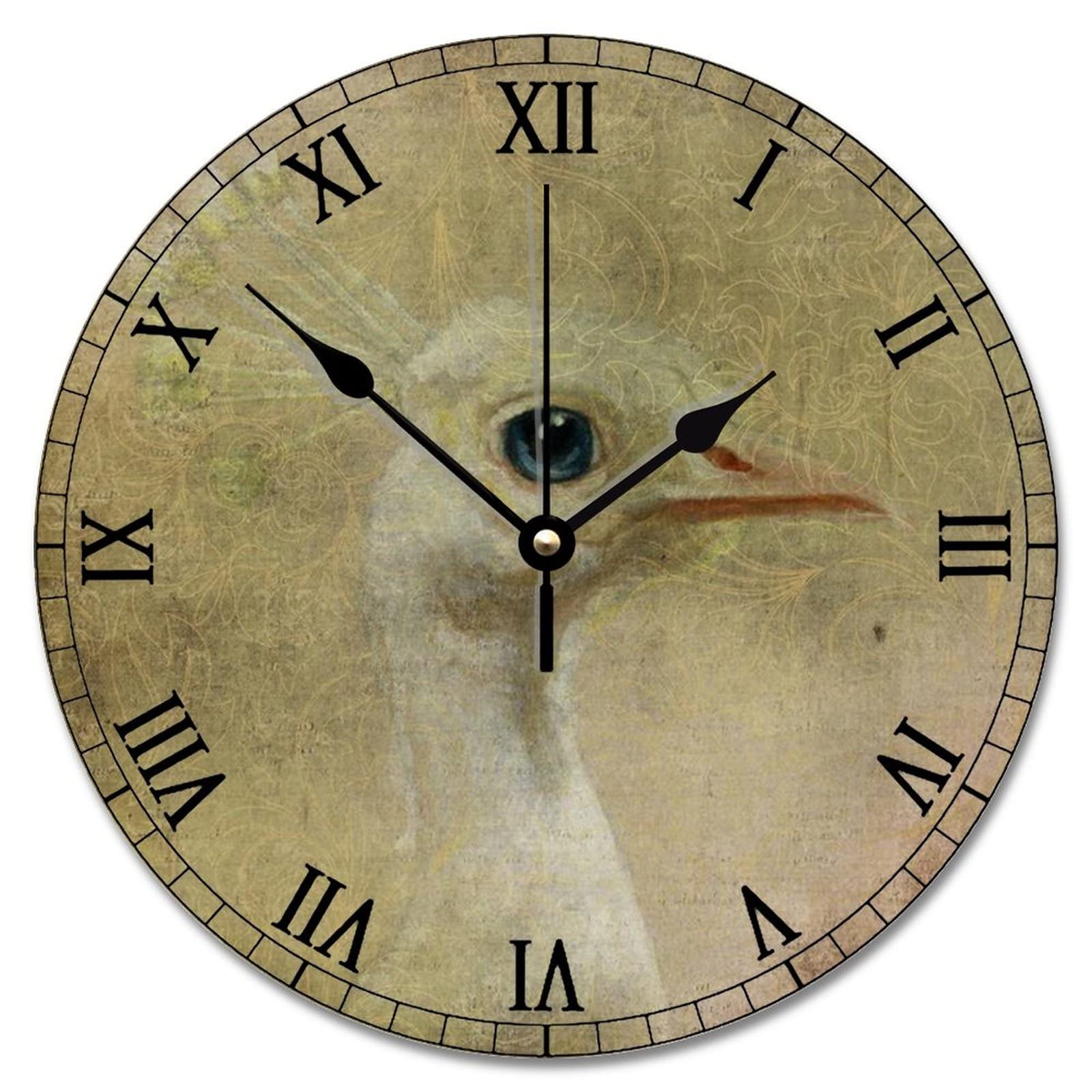 Horloge murale silencieuse à piles 30 cm en bois design rustique et floral