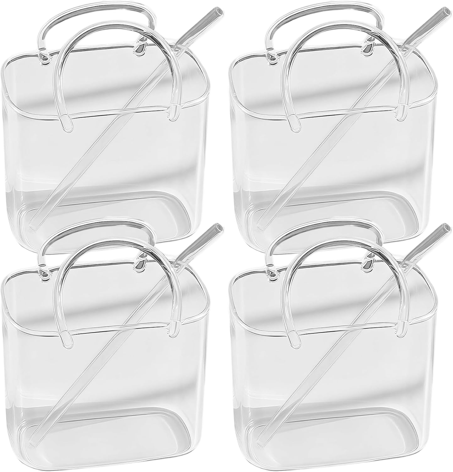 Glass Purse Glass Purse for Drinks, 4PCS Unique Drinking Glasses with Straws, Cute Cocktail Glasses Handbag Design for Juice, Mocktails, Party