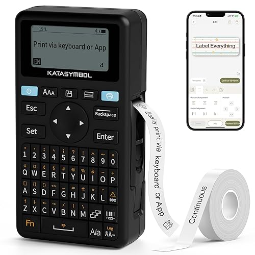 SUPVAN E11 Bluetooth Label Maker Machine, Support Keyboard & App with 30+ Fonts and 660+ Icons, Rechargeable Inkless Labeler for Home, Kitchen, Office, School, Organization, Black