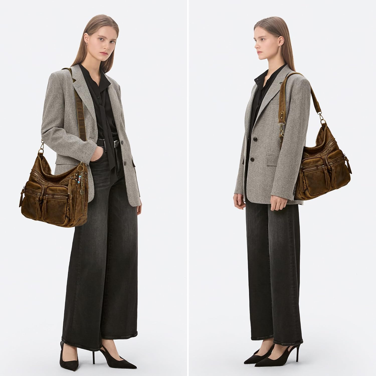 Worldlyda Crossbody Bags for Women Large Tote Soft Leather Purses Washed Y2K Hobo Vintage Handbag Shoulder City Bag - Image 2