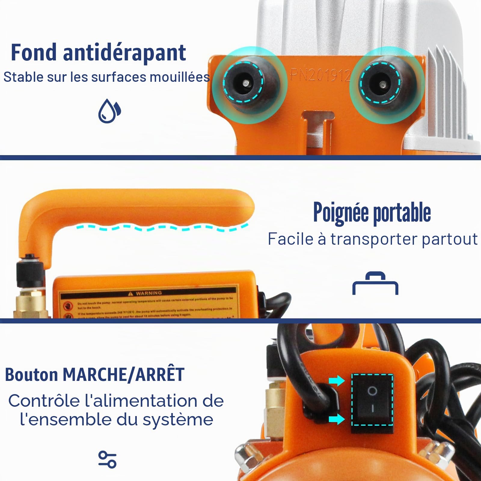 BACOENG Pompe à vide monostade 3 CFM, 1/4 HP, 2800 tr/min, destinée à la réparation automobile, la maintenance frigorifique et le dégazage des systèmes de climatisation