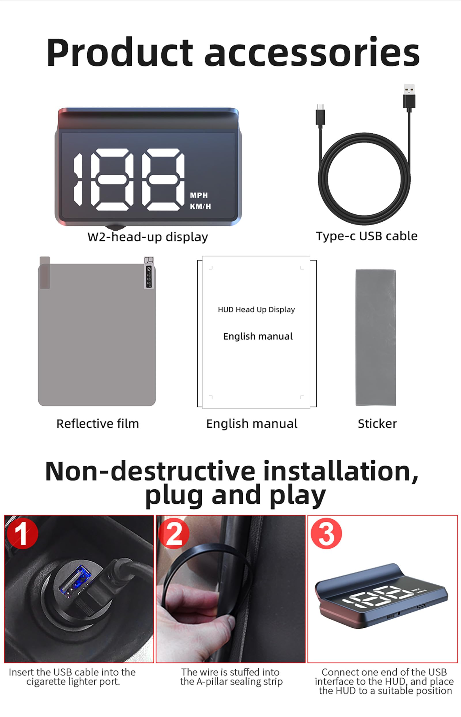 ELLENNE HUD Display Olografico Parabrezza GPS Velocità Tachimetro W2 | HUD Head-Up Display con Proiezione Olografica sul Parabrezza - GPS Display Tachimetro Digitale con Avviso Velocità W2