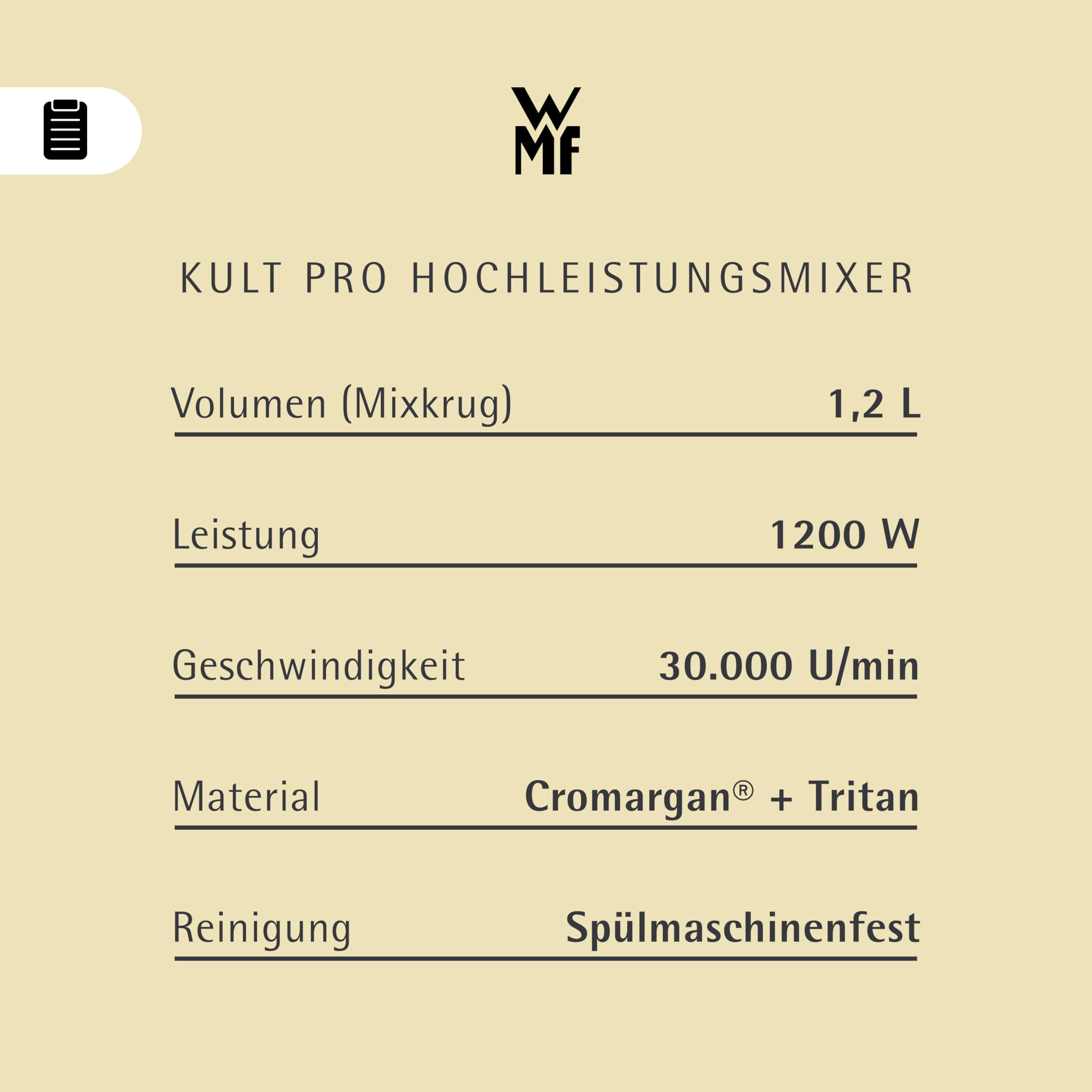 WMF Kult Pro Multifunktionsmixer Hochleistungsmixer, 30.000 U/min, Smoothie Maker, Standmixer, Ice-Crush Funktion, 4 Mixbehälter inkl. ToGo-Verschluss
