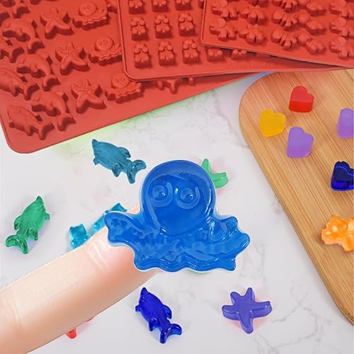Miniatura 5 de Molde de goma de oso de silicona para gomitas de caramelo, 5 moldes de goma y chocolate con temática oceánica para niños, incluyendo mini oso,