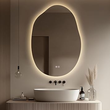 22x32 Inch Irregular Backlit LED Bathroom Mirror, HD Glass