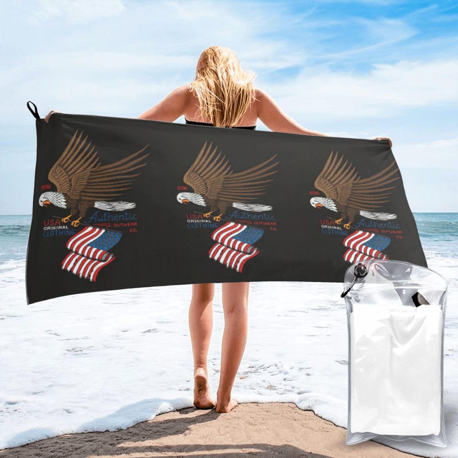 Zcmkjlg Usa Patriotic Eagle With American Flag Print Vacation Towel Fast Drying Bath Sheet Shower Wrap For Pool Camping