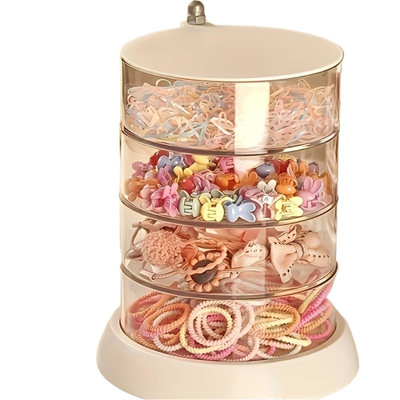 Haargummi Organizer 3/4/5-lagiger rotierender Schmuckaufbewahrungs-Organizer, Schminktisch-Display-Box for Haar-Accessoires und Ringe(Four layers)