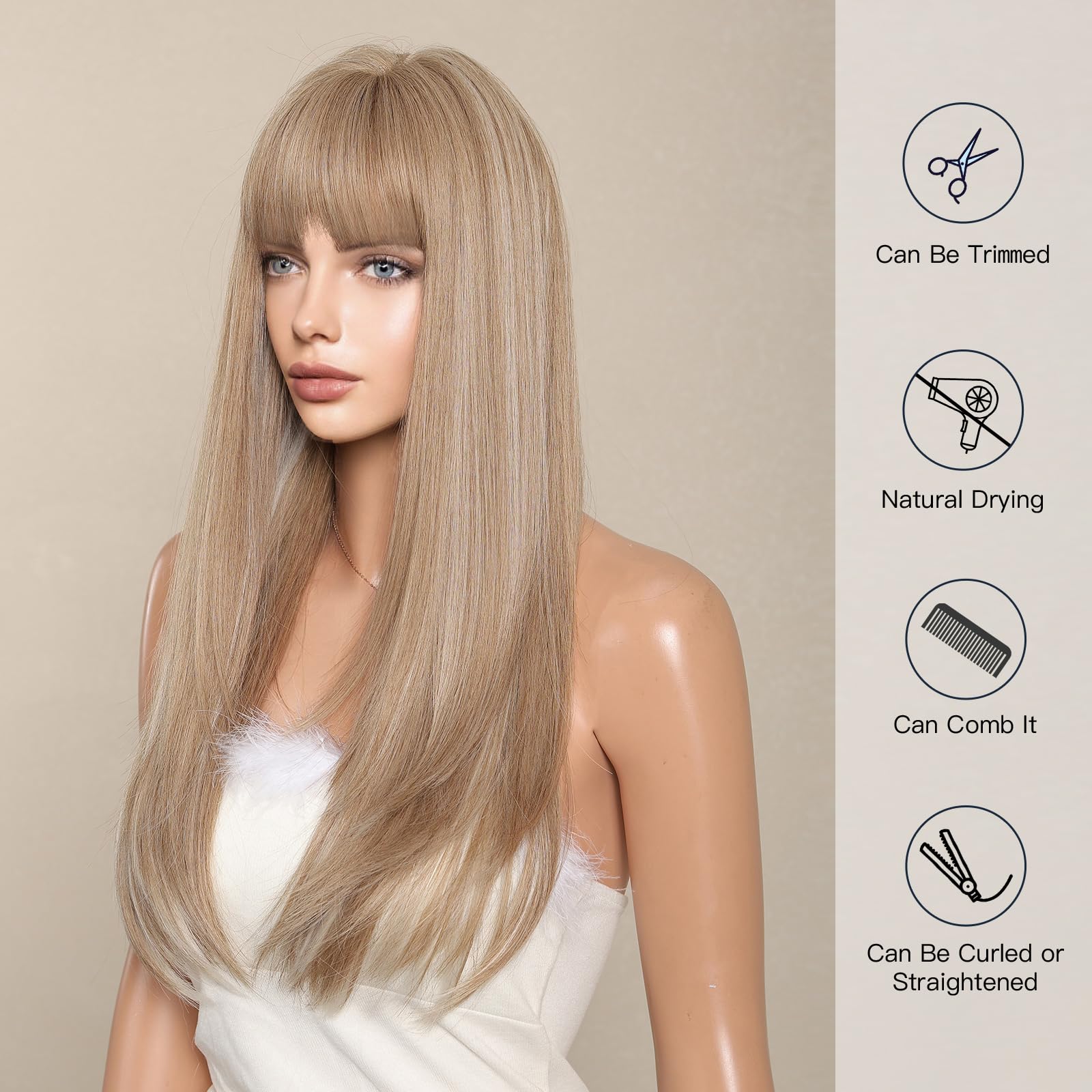 Long Straight Layered Wig with Bangs Heat Resistant Synthetic Fibre Modern Amazon.com : Allbell Long Black Wig with Bangs Straight  main image 2
