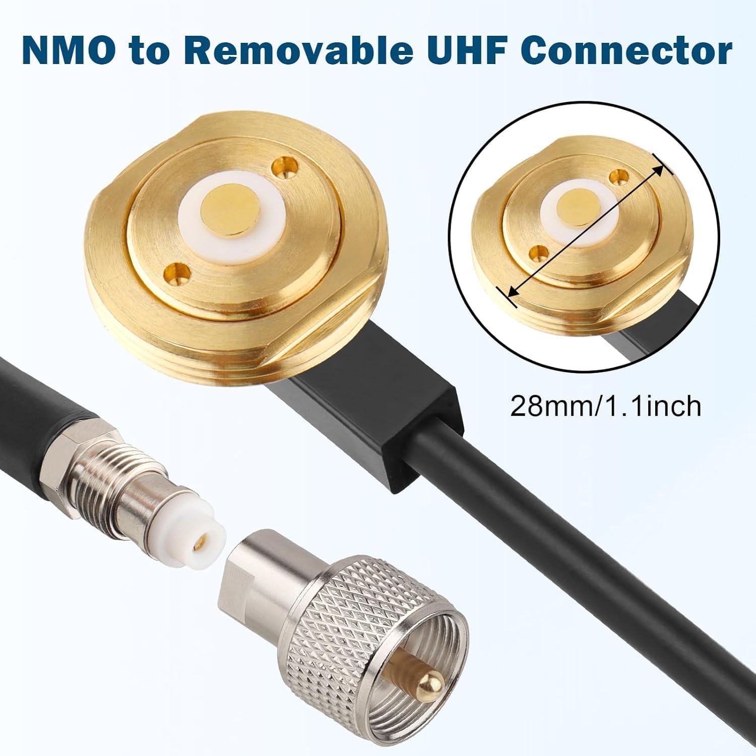 NMO Antenna Cable,50FT Low Loss RG58 Coaxial CB Antenna Cable Extension with NMO and Removable UHF PL259 Male Connector for VHF/UHF/CB Radio