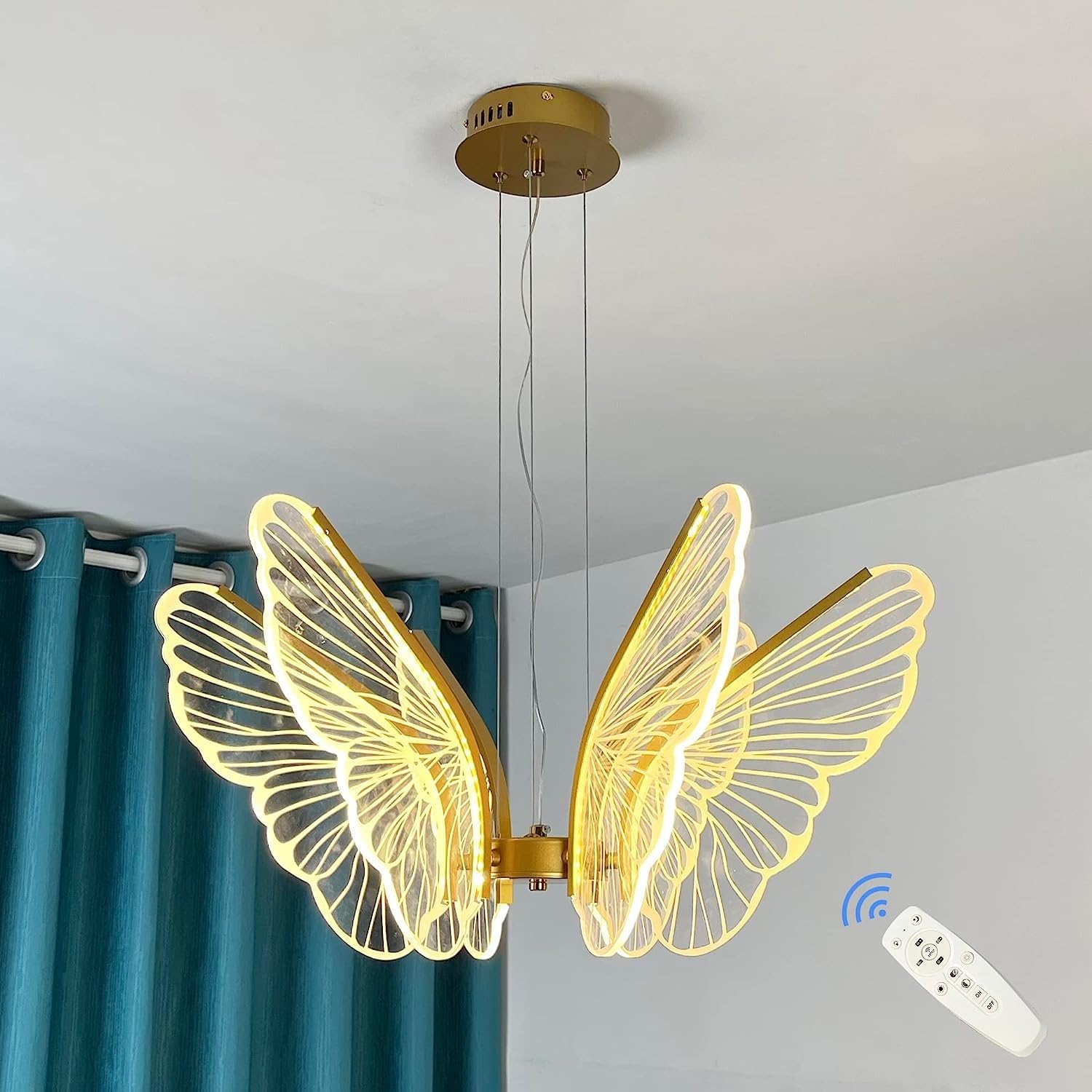 Lustre papillon plafonnier LED moderne dimmable avec télécommande or - 7