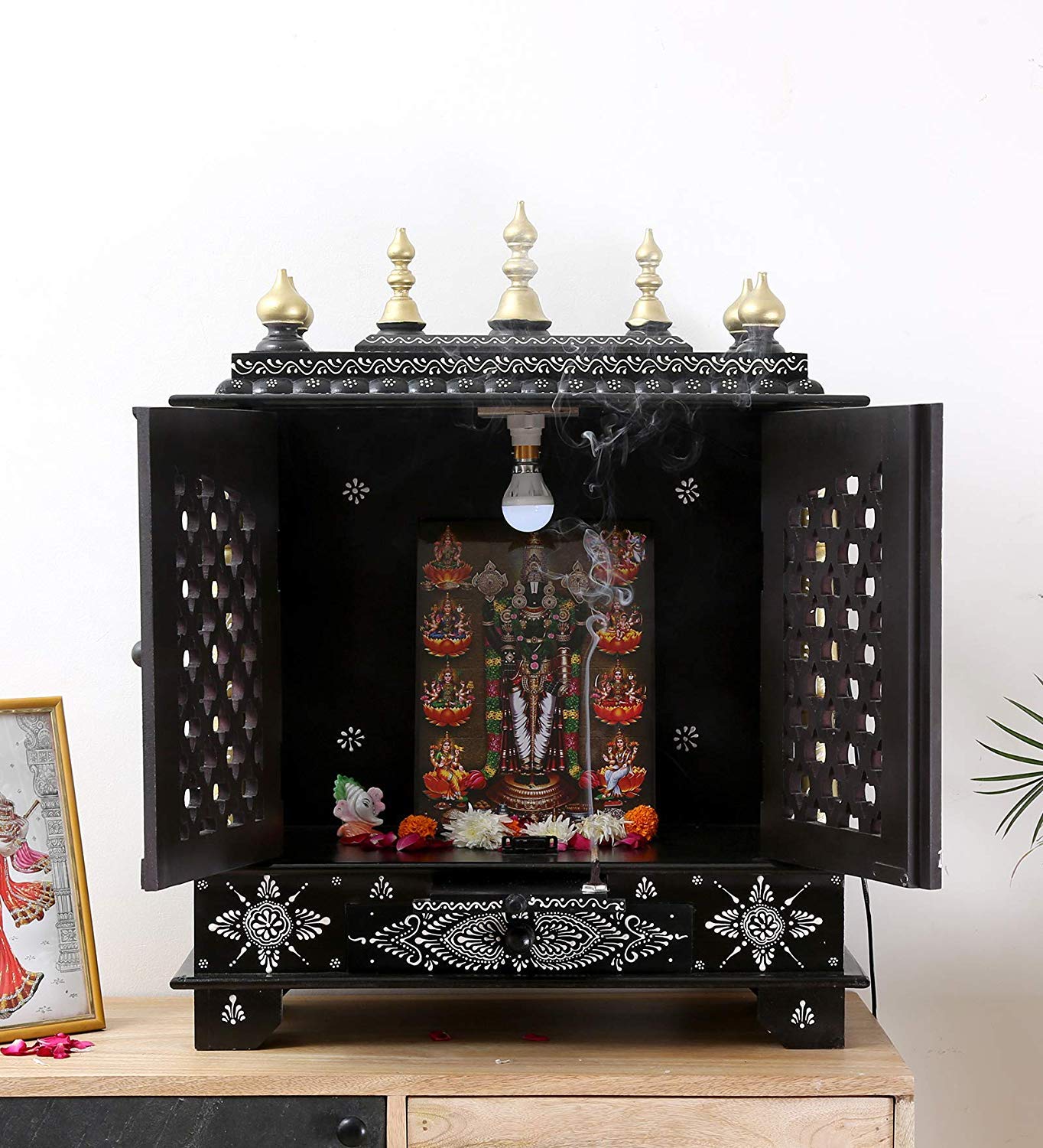 Temple de Puja en bois sculpté main Aakrati, pièce d'artisanat indien