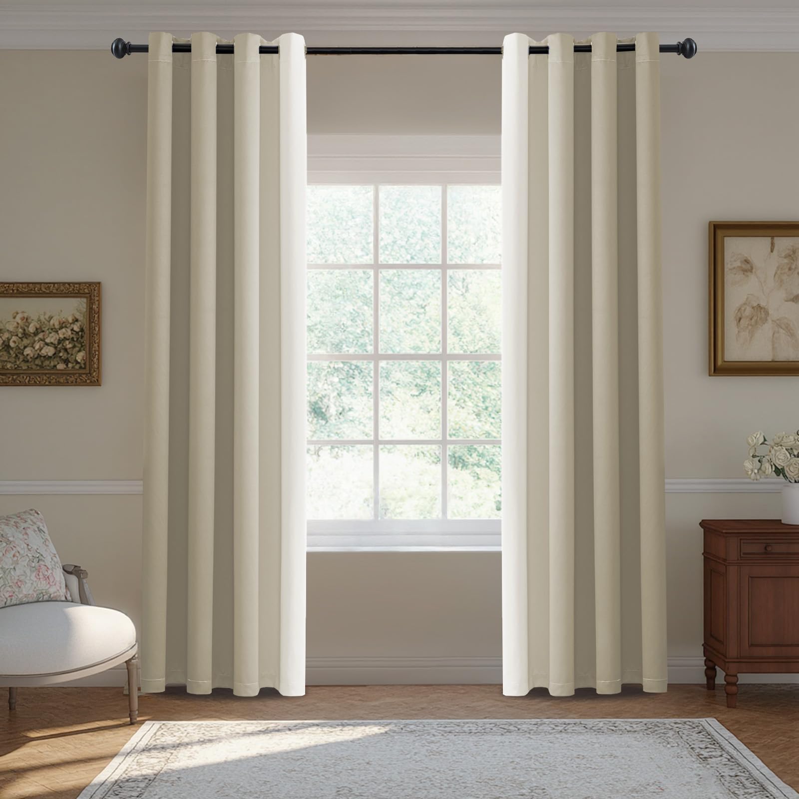BellaHills Living Room Curtains 140 x 175 cm Blackout Thermal Insulated Blackout with Eyelets, Beige OEKO-TEX STANDARD 100