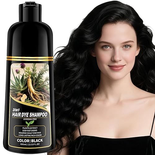 Champú de tinte para el cabello negro, ingredientes herbarios naturales sin amoníaco, tinte para cabello negro para mujeres y hombres, cobertura de